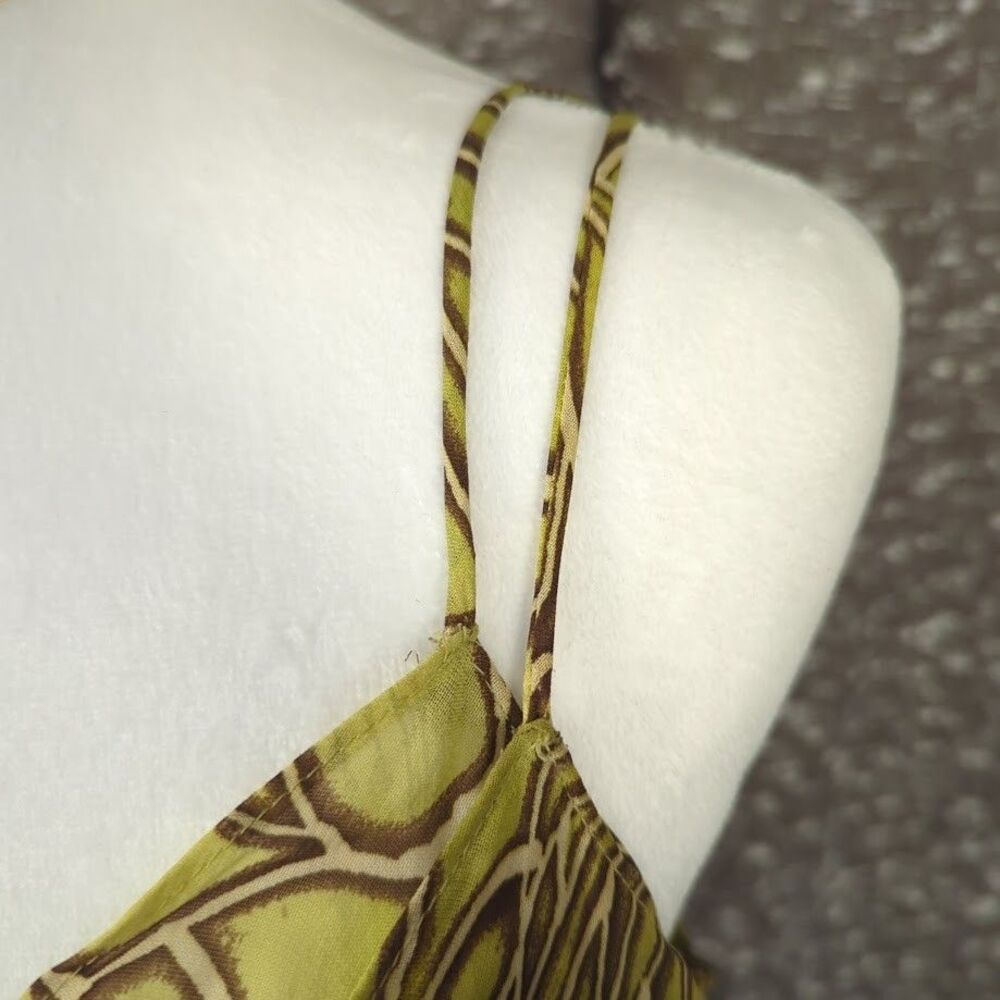 Vintage Y2K Cache Strappy Cowl‎ Neck Green Tank Top Leaf Print Women's - Picture 3 of 7